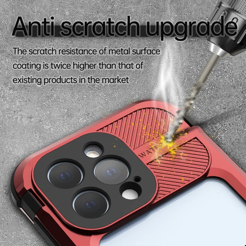 SHELLBOX M Series for iPhone 13 Pro 6.1 inch Waterproof Case Metal IP68 Diving Phone Case - Red