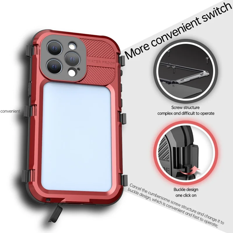 SHELLBOX M Series for iPhone 13 Pro 6.1 inch Waterproof Case Metal IP68 Diving Phone Case - Red
