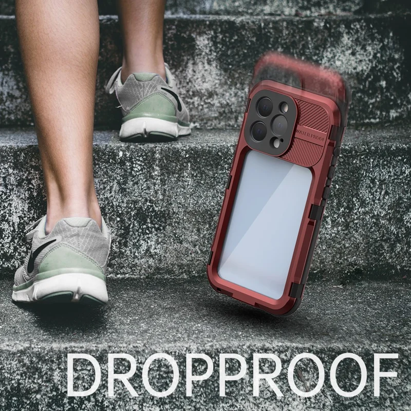 SHELLBOX M Series for iPhone 13 Pro 6.1 inch Waterproof Case Metal IP68 Diving Phone Case - Red