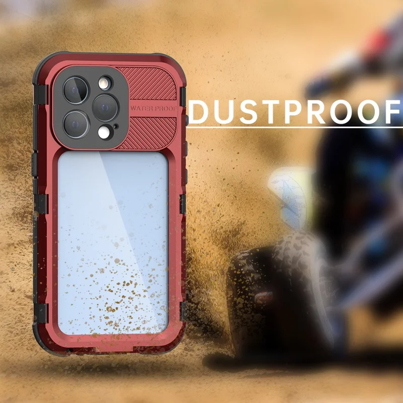 SHELLBOX M Series for iPhone 13 Pro 6.1 inch Waterproof Case Metal IP68 Diving Phone Case - Red