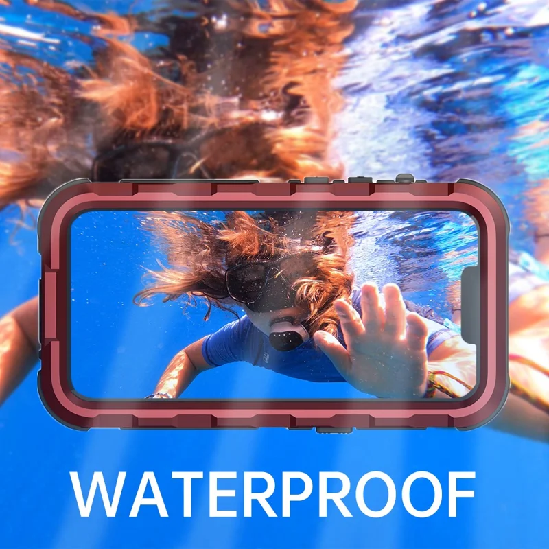 SHELLBOX M Series for iPhone 13 Pro 6.1 inch Waterproof Case Metal IP68 Diving Phone Case - Red
