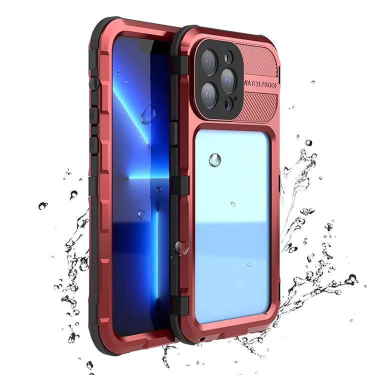 SHELLBOX M Series for iPhone 13 Pro Max 6.7 inch Metal Waterproof Case IP68 Diving Phone Case - Red