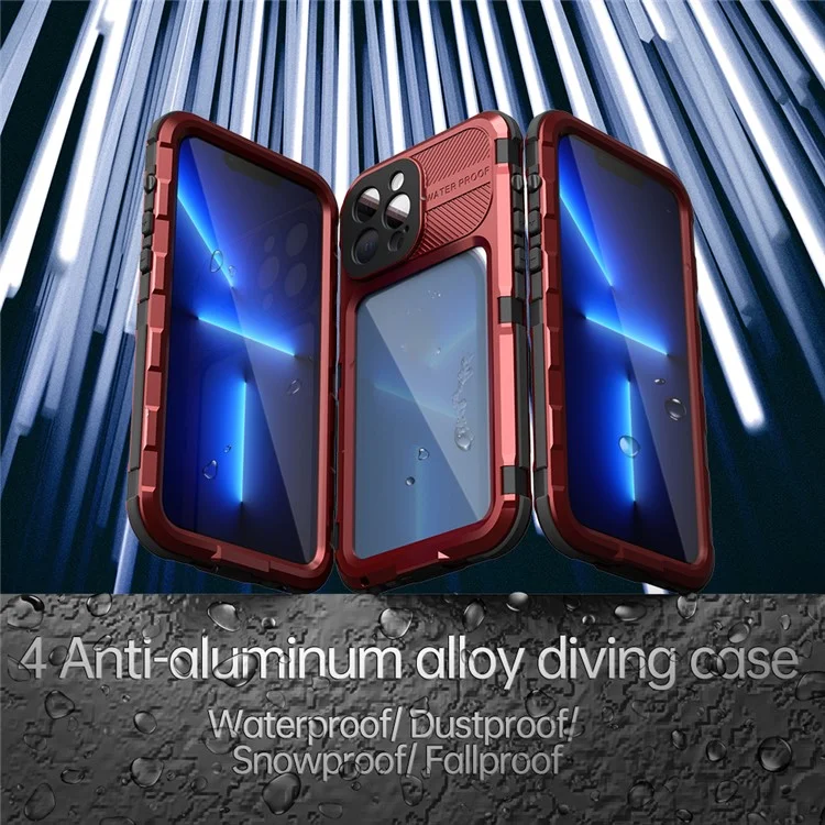 SHELLBOX M Series for iPhone 13 Pro Max 6.7 inch Metal Waterproof Case IP68 Diving Phone Case - Red