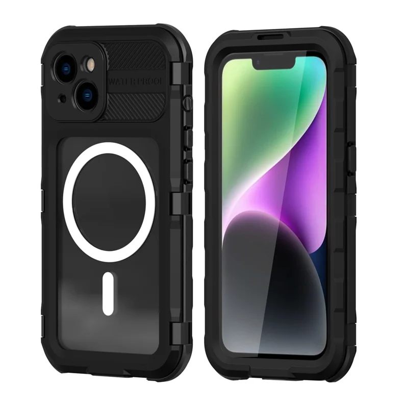 SHELLBOX M Series Diving Phone Case for iPhone 14 Metal IP68 Waterproof Case Compatible with MagSafe - Black