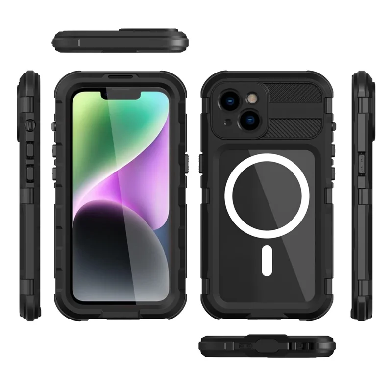 SHELLBOX M Series Diving Phone Case for iPhone 14 Metal IP68 Waterproof Case Compatible with MagSafe - Black