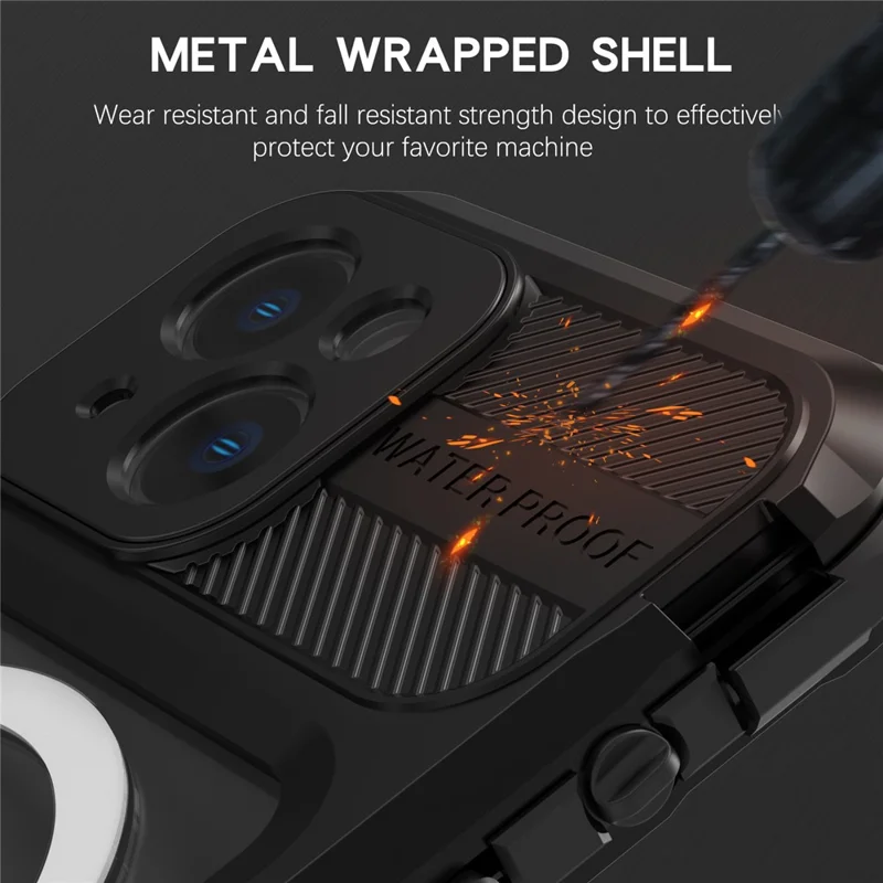 SHELLBOX M Series Diving Phone Case for iPhone 14 Metal IP68 Waterproof Case Compatible with MagSafe - Black