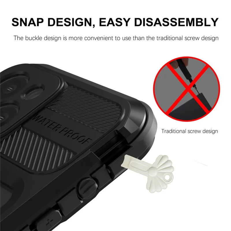 SHELLBOX M Series Diving Phone Case for iPhone 14 Metal IP68 Waterproof Case Compatible with MagSafe - Black