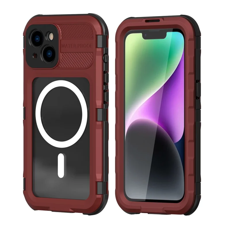 SHELLBOX M Series Diving Phone Case for iPhone 14 Metal IP68 Waterproof Case Compatible with MagSafe - Red