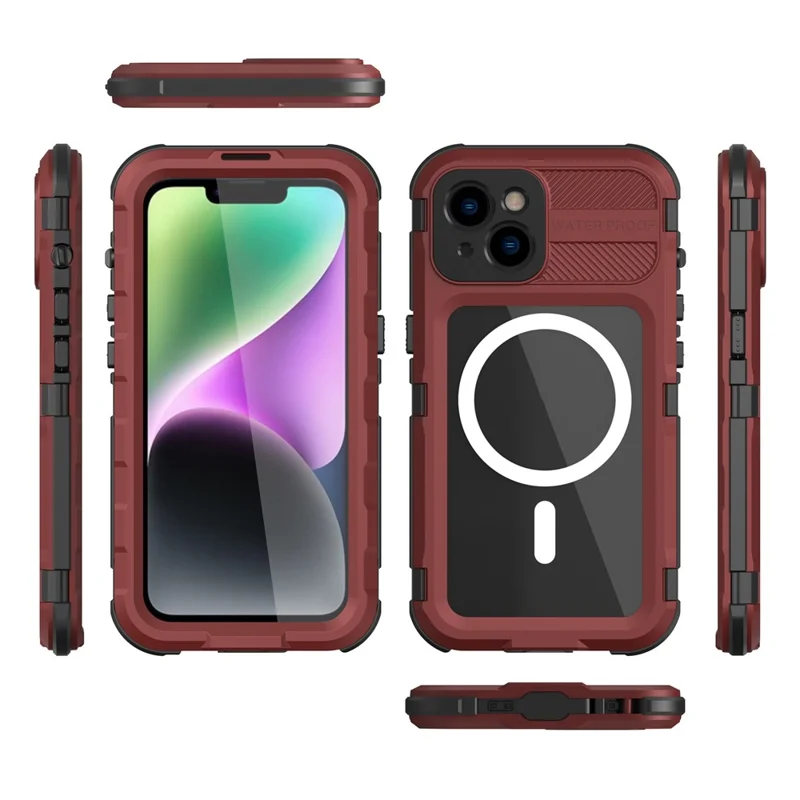 SHELLBOX M Series Diving Phone Case for iPhone 14 Metal IP68 Waterproof Case Compatible with MagSafe - Red