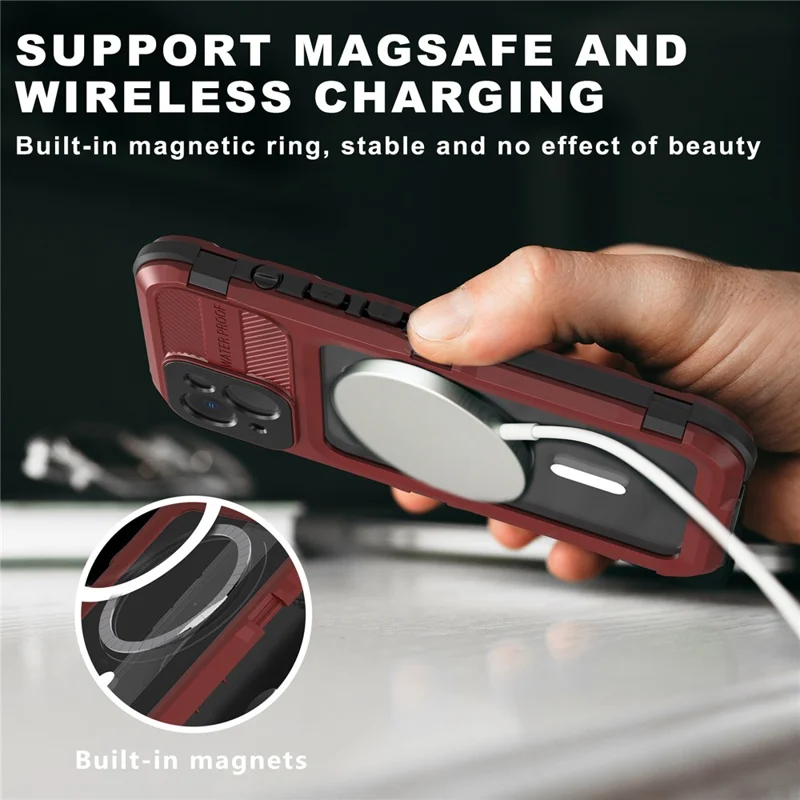 SHELLBOX M Series Diving Phone Case for iPhone 14 Metal IP68 Waterproof Case Compatible with MagSafe - Red