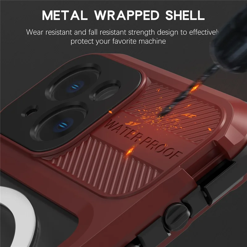 SHELLBOX M Series Diving Phone Case for iPhone 14 Metal IP68 Waterproof Case Compatible with MagSafe - Red