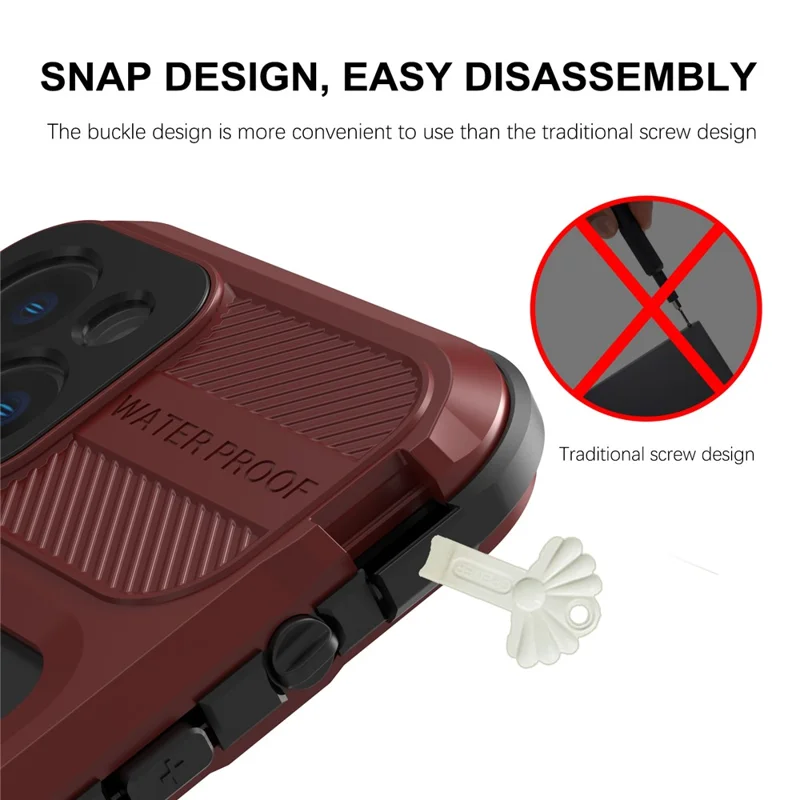 SHELLBOX M Series Diving Phone Case for iPhone 14 Metal IP68 Waterproof Case Compatible with MagSafe - Red