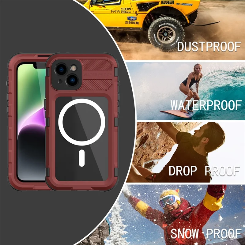 SHELLBOX M Series Diving Phone Case for iPhone 14 Metal IP68 Waterproof Case Compatible with MagSafe - Red