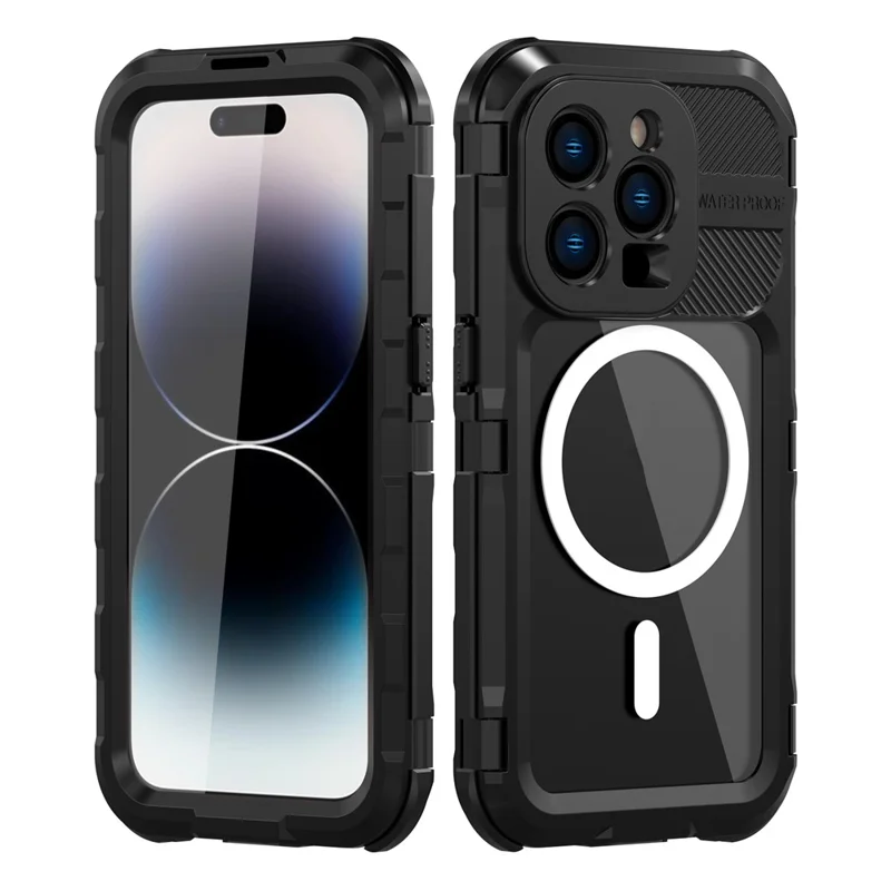 SHELLBOX M-serie Metaal IP68 Waterdichte Hoes voor iPhone 14 Pro Duiktelefoonhoes Compatibel met MagSafe - Zwart