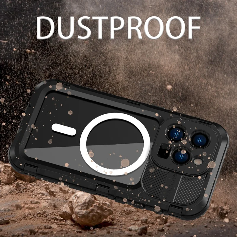 SHELLBOX M-serie Metaal IP68 Waterdichte Hoes voor iPhone 14 Pro Duiktelefoonhoes Compatibel met MagSafe - Zwart