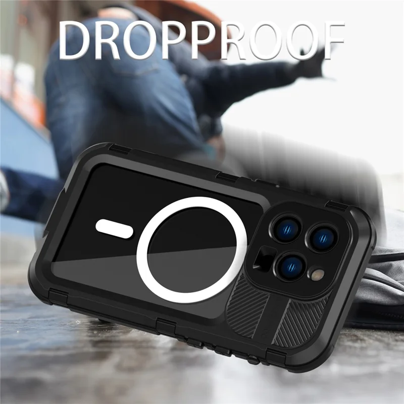 SHELLBOX M-serie Metaal IP68 Waterdichte Hoes voor iPhone 14 Pro Duiktelefoonhoes Compatibel met MagSafe - Zwart
