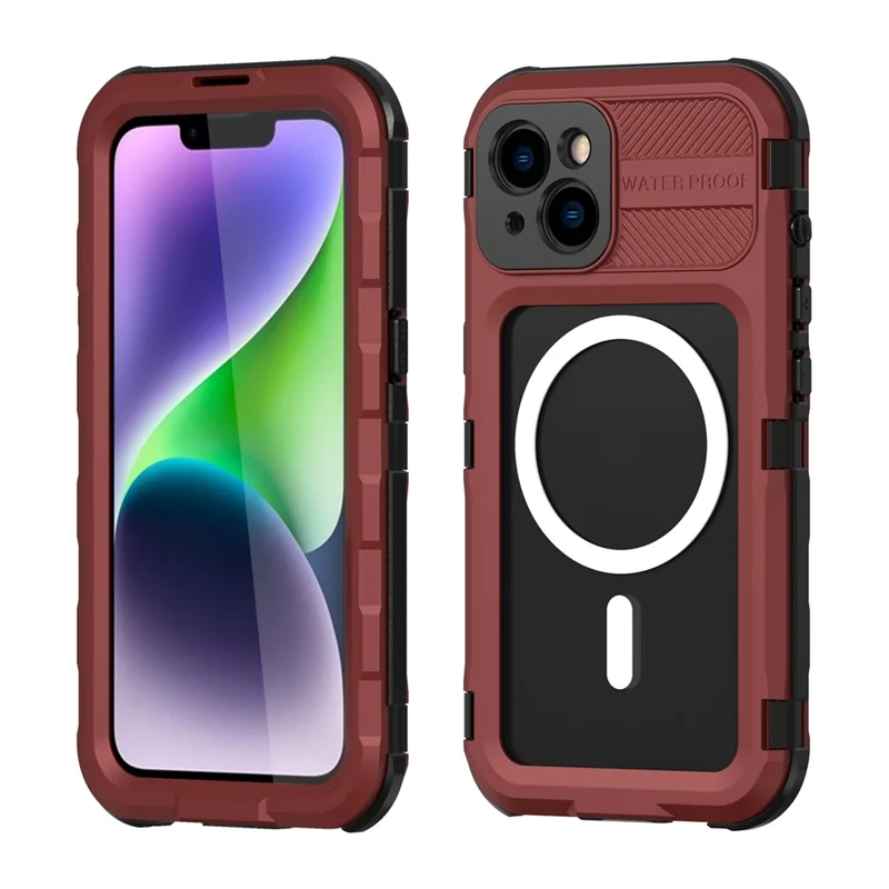 SHELLBOX M Series IP68 Diving Phone Case for iPhone 14 Plus Metal Waterproof Case Compatible with MagSafe - Red