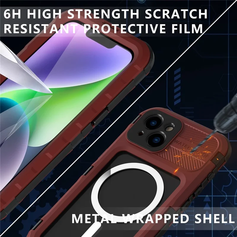 SHELLBOX M Series IP68 Diving Phone Case for iPhone 14 Plus Metal Waterproof Case Compatible with MagSafe - Red