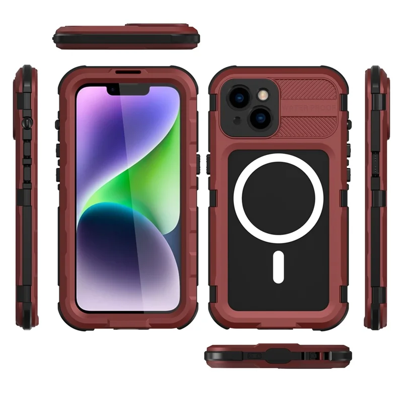 SHELLBOX M Series IP68 Diving Phone Case for iPhone 14 Plus Metal Waterproof Case Compatible with MagSafe - Red