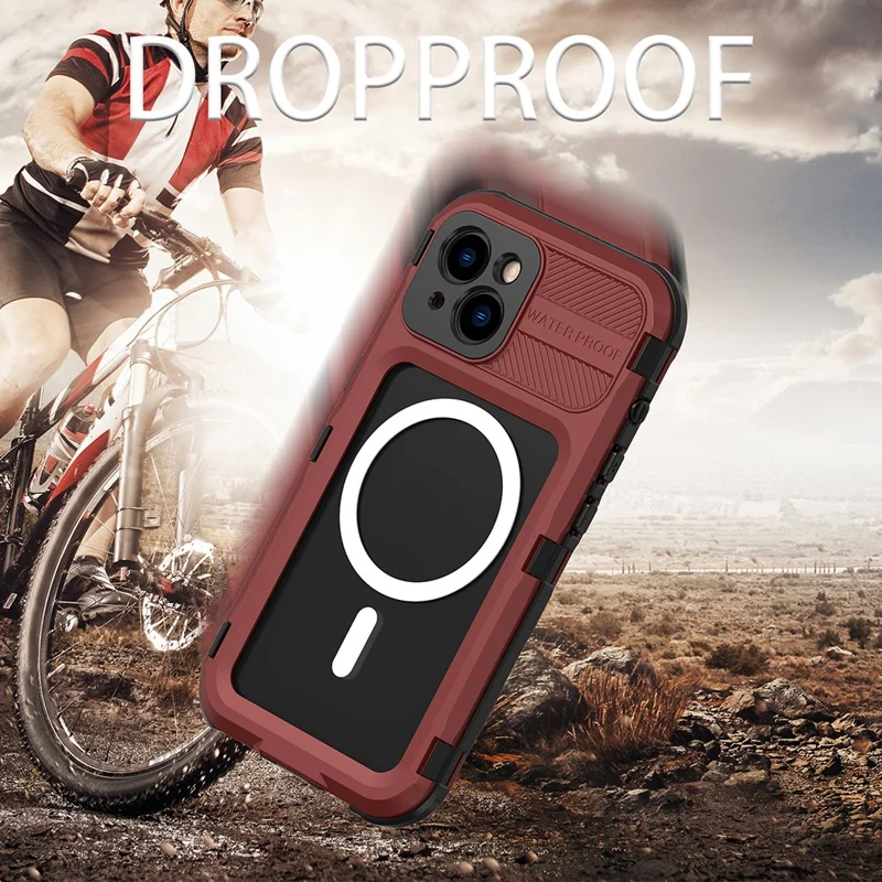 SHELLBOX M Series IP68 Diving Phone Case for iPhone 14 Plus Metal Waterproof Case Compatible with MagSafe - Red