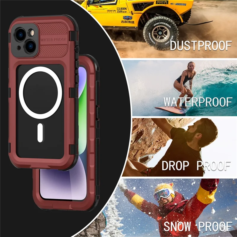 SHELLBOX M Series IP68 Diving Phone Case for iPhone 14 Plus Metal Waterproof Case Compatible with MagSafe - Red