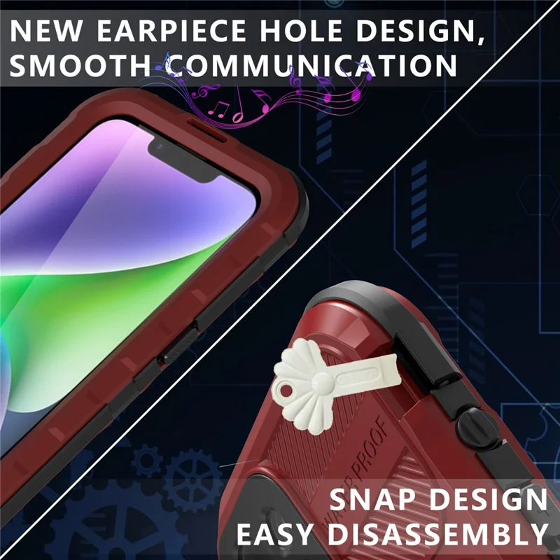 SHELLBOX M Series IP68 Diving Phone Case for iPhone 14 Plus Metal Waterproof Case Compatible with MagSafe - Red