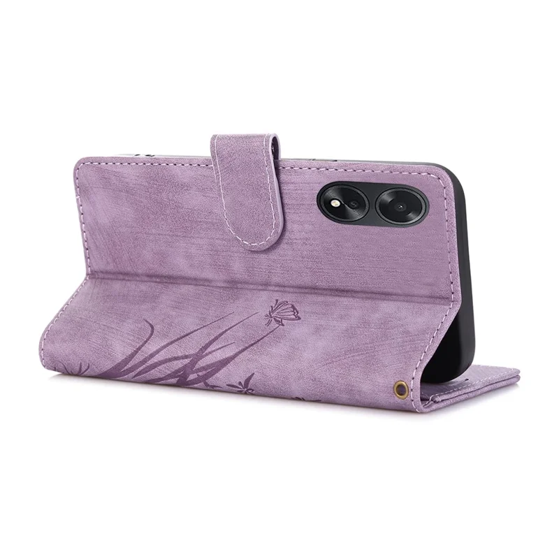 Wallet Leather Cover for Oppo A78 4G Shell Imprint Orchid Butterfly Pattern Phone Case - Purple