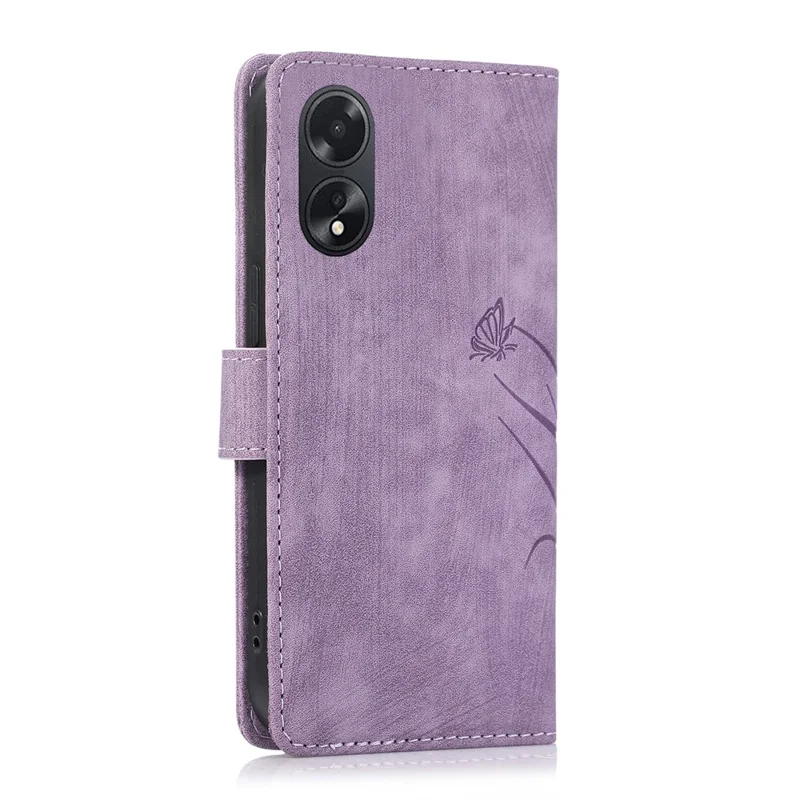 Wallet Leather Cover for Oppo A78 4G Shell Imprint Orchid Butterfly Pattern Phone Case - Purple