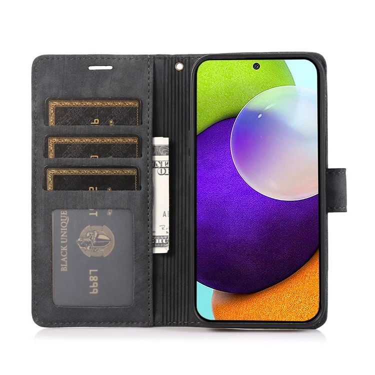 Funda de Cuero con Tapa Tipo Billetera para Samsung Galaxy A73 5G, Diseño de Orquídeas y Mariposas - Negro