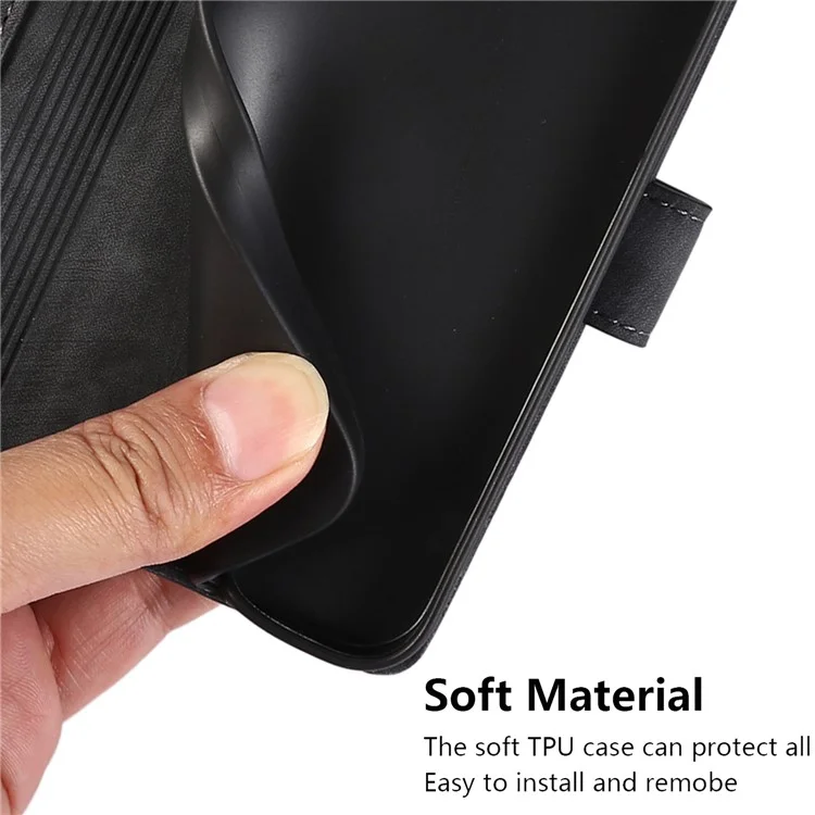 Funda de Cuero con Tapa Tipo Billetera para Samsung Galaxy A73 5G, Diseño de Orquídeas y Mariposas - Negro
