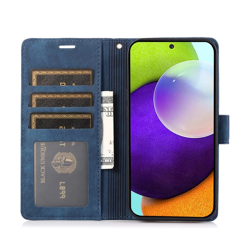 For Samsung Galaxy A73 5G Case Wallet Leather Cover Orchid Butterfly Pattern - Blue