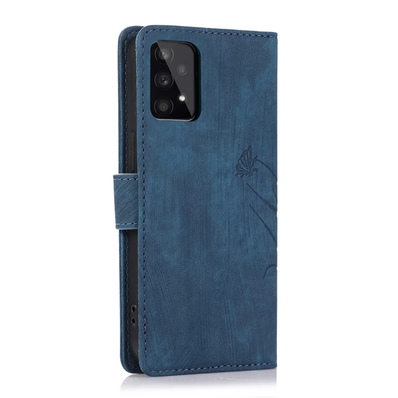 For Samsung Galaxy A73 5G Case Wallet Leather Cover Orchid Butterfly Pattern - Blue