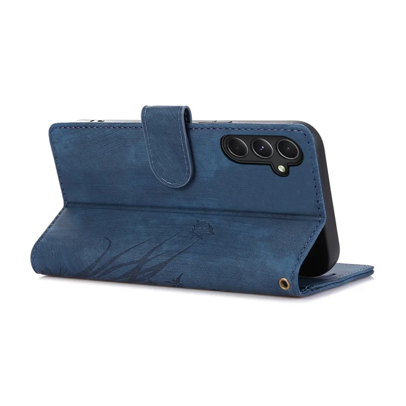For Samsung Galaxy A05s 4G Leather Case with Strap Orchid Butterfly Pattern - Blue