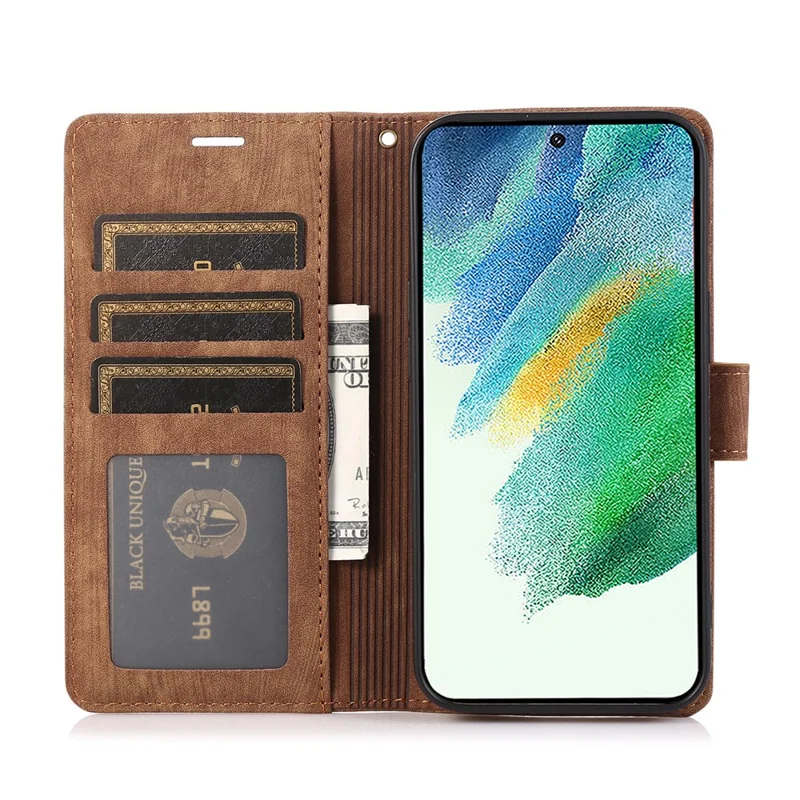 For Samsung Galaxy S23 Ultra Phone Case Imprinted Orchid Butterfly Flip Wallet Cover - Brown