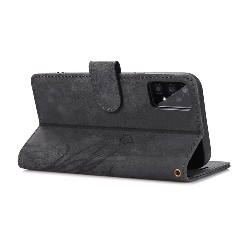 Leather Cover for Samsung Galaxy A33 5G Wallet Stand Case Orchid Butterfly Pattern - Black