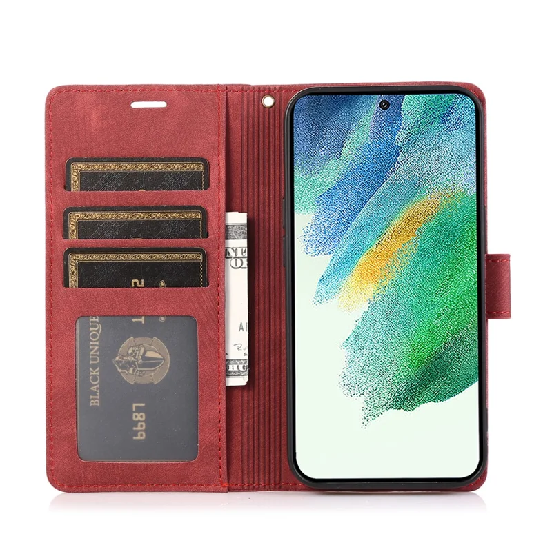 For Samsung Galaxy S24+ Leather Case Phone Wallet Orchid Butterfly Pattern - Red