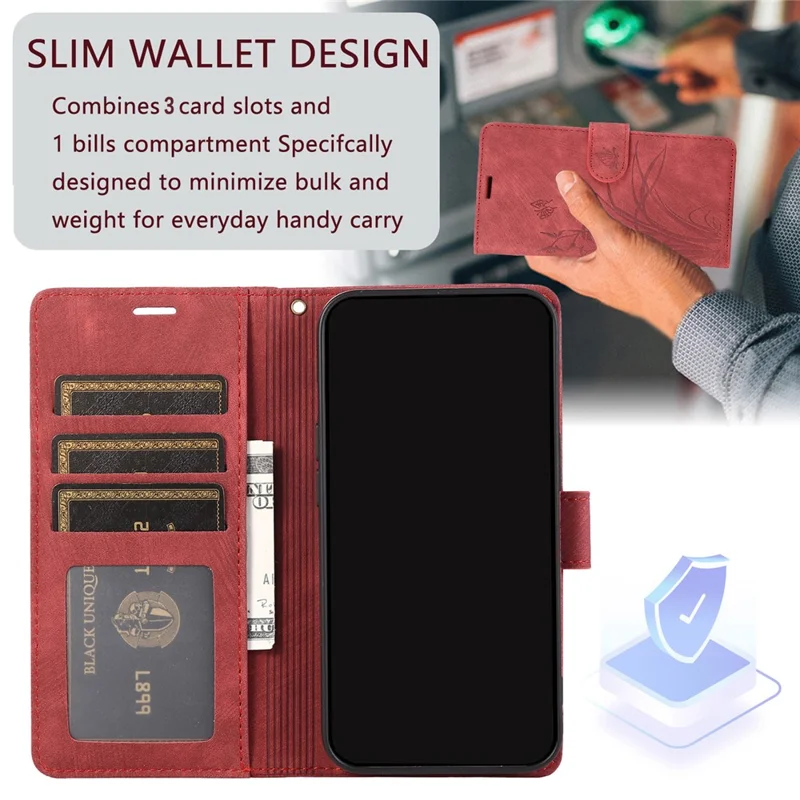 For Samsung Galaxy S24+ Leather Case Phone Wallet Orchid Butterfly Pattern - Red