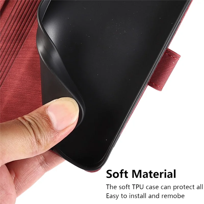 For Samsung Galaxy S24+ Leather Case Phone Wallet Orchid Butterfly Pattern - Red