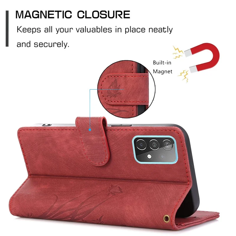 For Samsung Galaxy S24+ Leather Case Phone Wallet Orchid Butterfly Pattern - Red