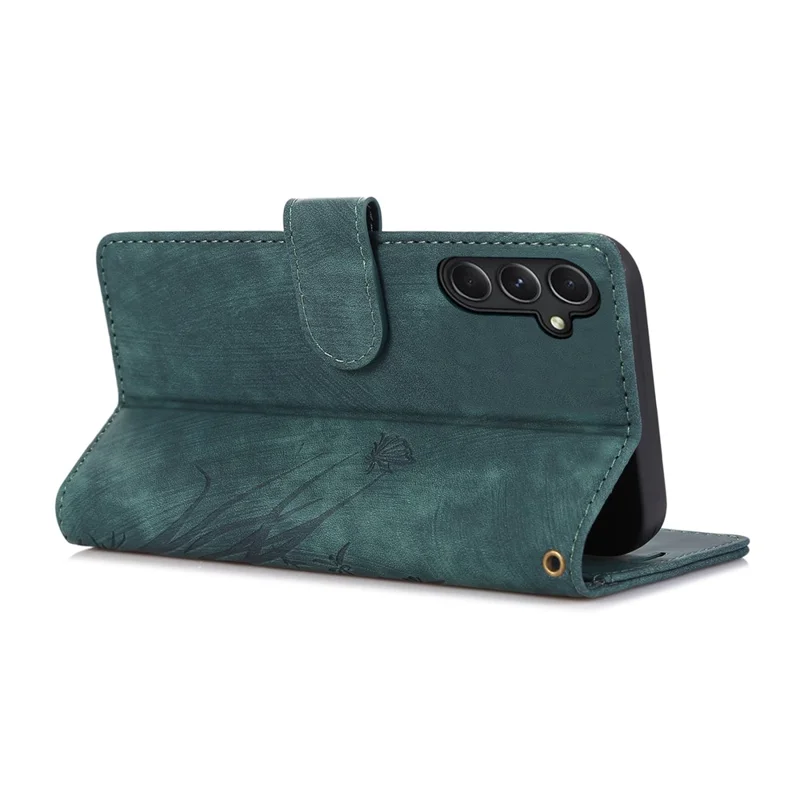 For Samsung Galaxy S23 FE Phone Wallet Case Orchid Butterfly Pattern Leather Cover - Green