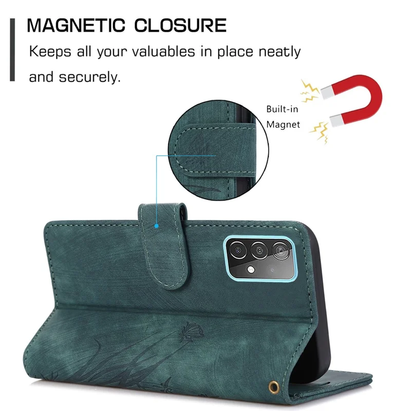 For Samsung Galaxy S23 FE Phone Wallet Case Orchid Butterfly Pattern Leather Cover - Green