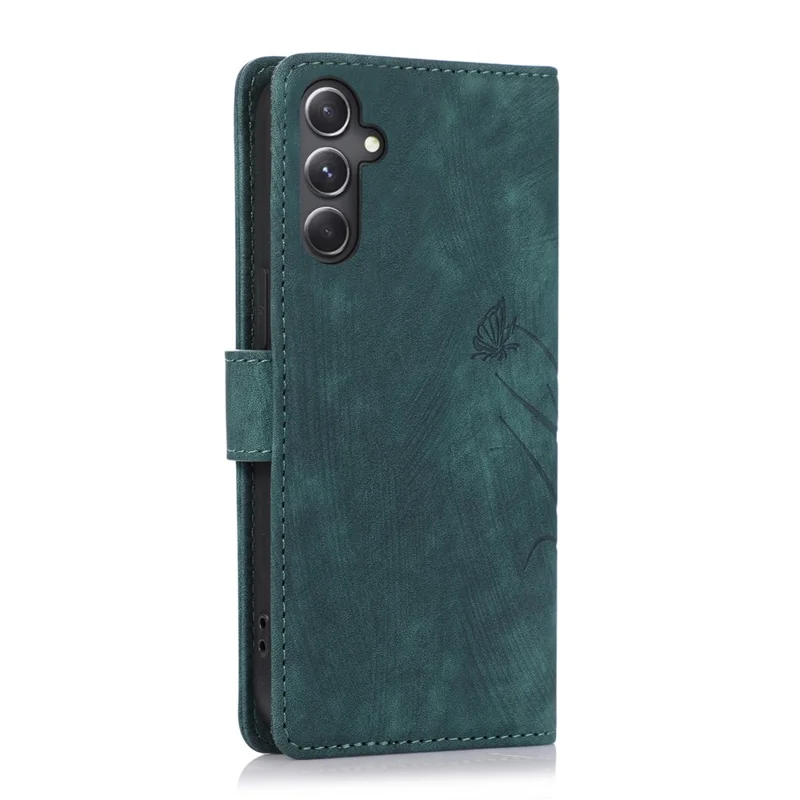 For Samsung Galaxy S23 FE Phone Wallet Case Orchid Butterfly Pattern Leather Cover - Green