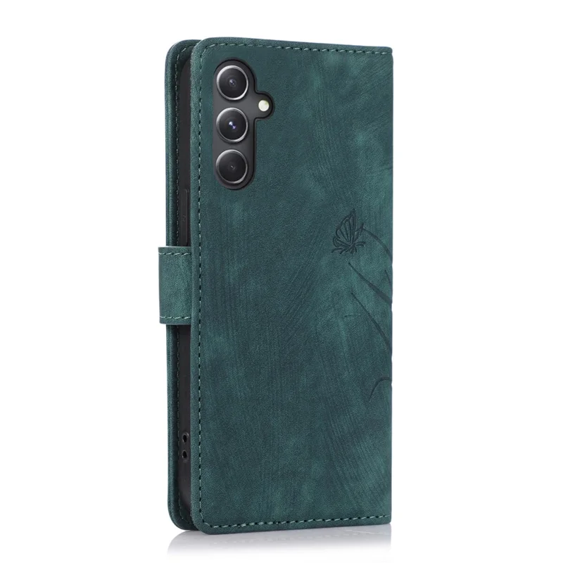 For Samsung Galaxy S24 Phone Case Orchid Butterfly Pattern Wallet Leather Cover - Green