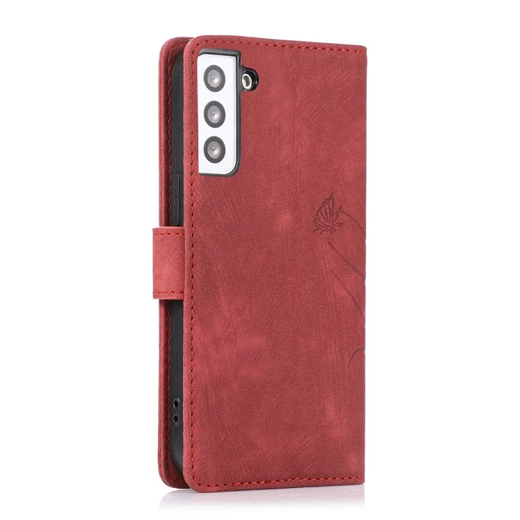 Para Samsung Galaxy S23+ Flip Leather Case Wallet Cover Orchid Butterfly Pattern - Red