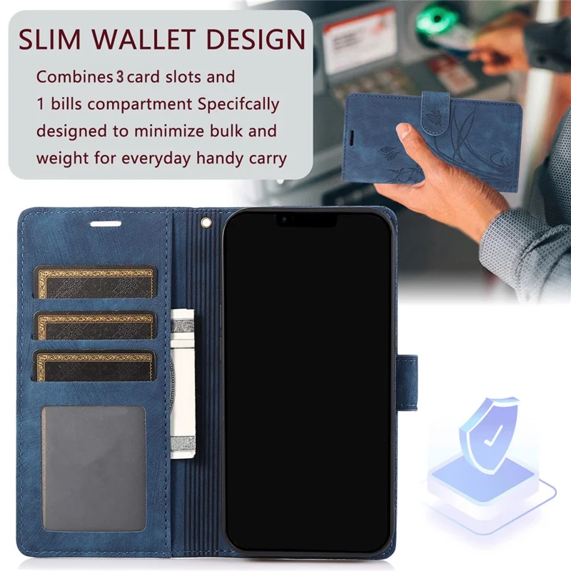 For Samsung Galaxy A13 4G / 5G Orchid Butterfly Leather Wallet Case with Strap - Blue