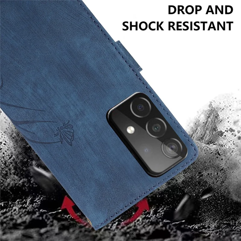For Samsung Galaxy A13 4G / 5G Orchid Butterfly Leather Wallet Case with Strap - Blue