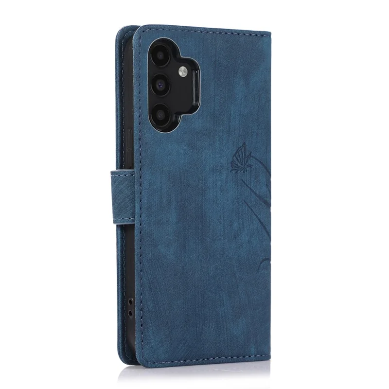 For Samsung Galaxy A13 4G / 5G Orchid Butterfly Leather Wallet Case with Strap - Blue