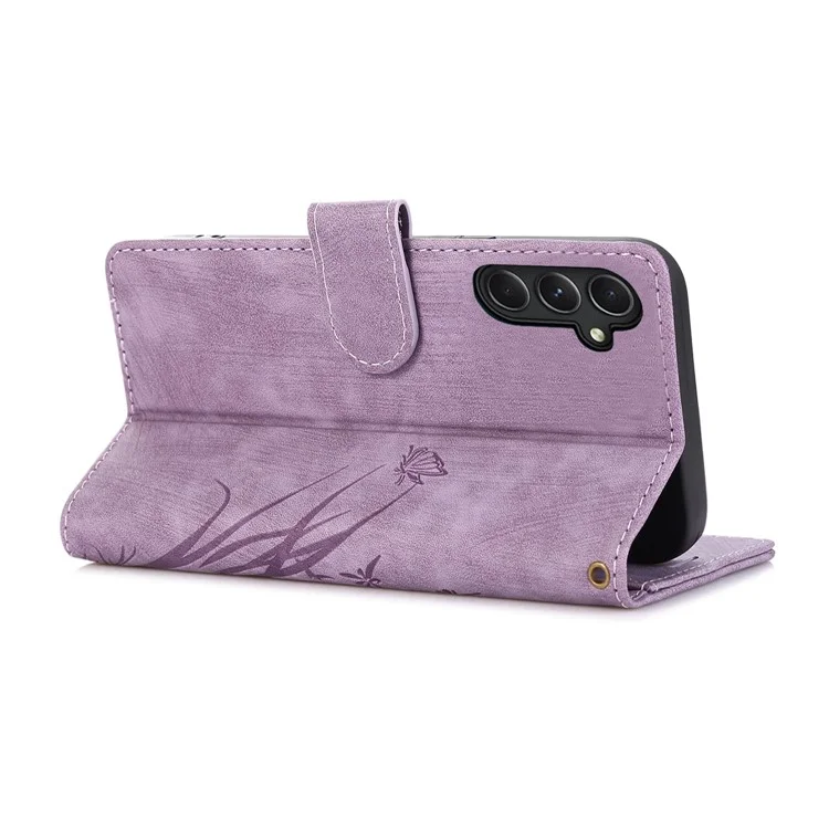 Für Samsung Galaxy A24 4G (162,1 x 77,6 x 8,3 mm) Lederhülle Ständer Brieftasche Cover mit Tragegurt - Lila