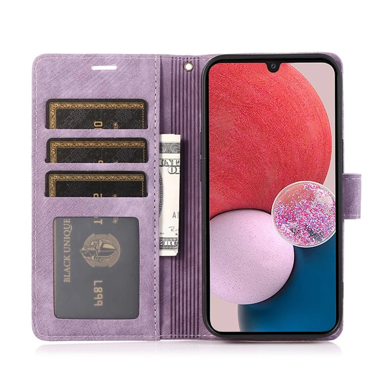 Für Samsung Galaxy A24 4G (162,1 x 77,6 x 8,3 mm) Lederhülle Ständer Brieftasche Cover mit Tragegurt - Lila