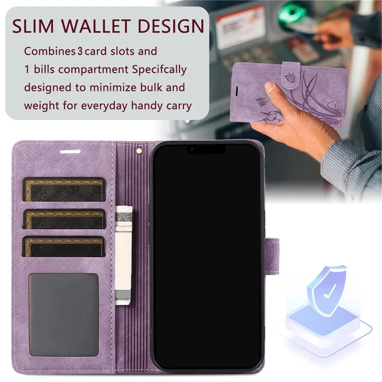 Für Samsung Galaxy A24 4G (162,1 x 77,6 x 8,3 mm) Lederhülle Ständer Brieftasche Cover mit Tragegurt - Lila